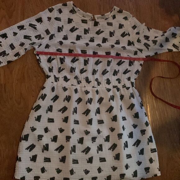 ASOS Made India White Black Scoop Neck 3/4 Sleeves Elastic Waist Keyhole Dress - Picture 10 of 11